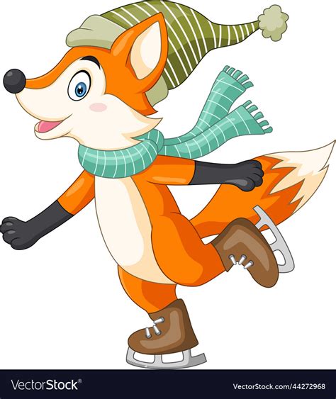 Cute Fox Cartoon Wearing Scarf And Hat Royalty Free Vector