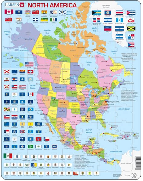 Puzzle 70 Piese Maxi Harta Politica A Americii De Nord Larsen