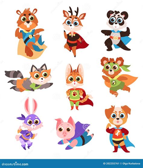 Hero Animals Characters Cute Children Animals Superheroes In Active