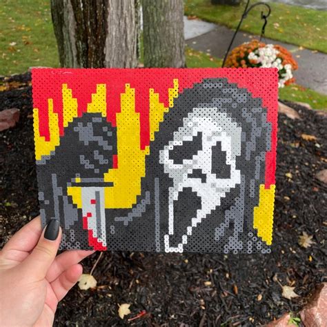 Scream Inspired Spooky Ghost Face Perler Bead Melty Bead Etsy