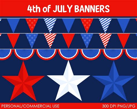 4th of July Banners Clipart Digital Clip Art by MareeTruelove