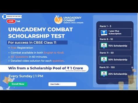 Unacademy Combat Scholarship Test For CBSE Class 11 Unacademy Class