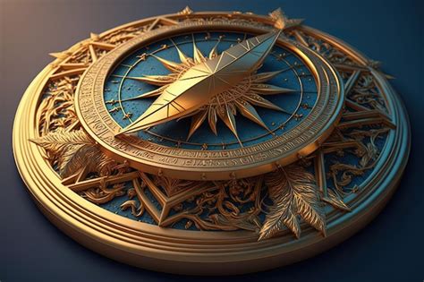 Premium Photo Compass And Gold Coins On Blue Background Digital