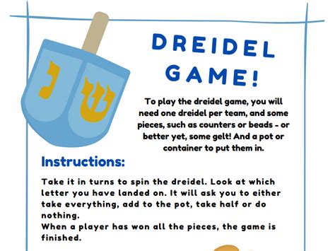 Printable Dreidel Dreidel Game Rules With Pictures - Printable Word ...