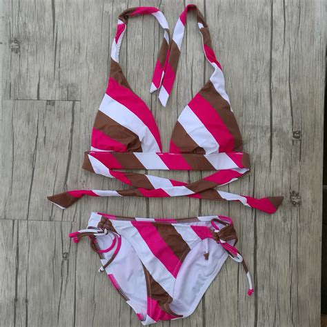 Women Triangle Red Stripes Bikini Sexy Secret Swimsuit Brazilian Push