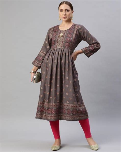 Buy Aarika Women S Grey Color Printed Flared Kurti Online At Best