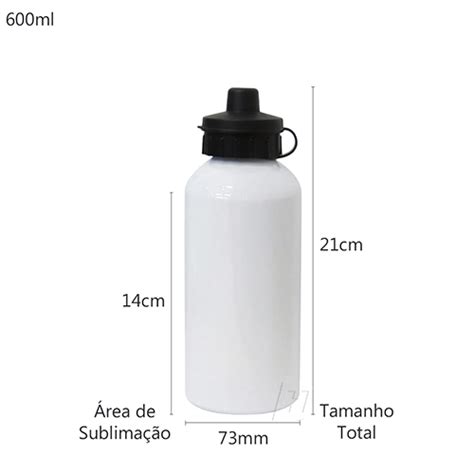 Squeeze de Alumínio Branco Resinado Para Sublimação 600ml Duas Tampas