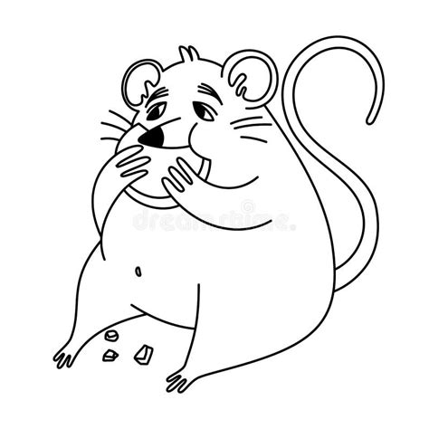 Coloring Pages Doodle Style Fat Rat Eat Cheese Stock Vector