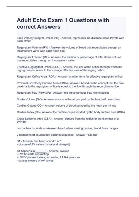 Adult Echo Exam 1 Questions With Correct Answers Adult Echo Stuvia US