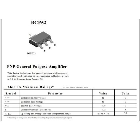 Jual BCP 52 PNP General Purpose Amplifier PNP Transistor New Original