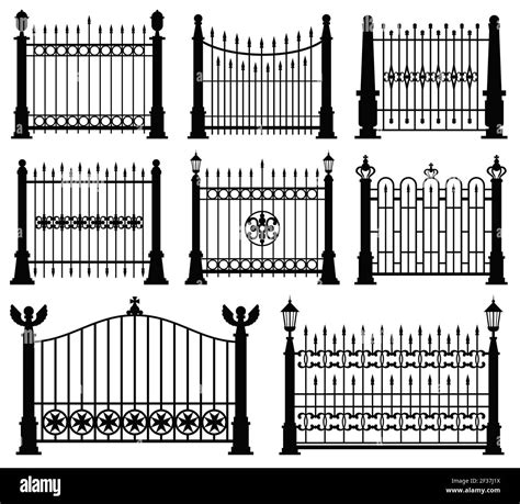 Decorative Wrought Fences And Gates Vector Set Black Silhouette Fence