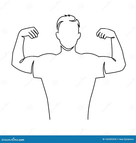 Man Shows Bicep Continuous One Line Vector Drawing Bodybuilder