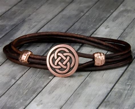 Copper Celtic Knot Red Leather Bracelet Leather Wrap