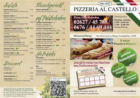 Speisekarte Von Pizzeria Al Castello Lanzenkirchen