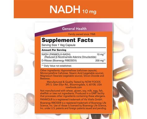 NADH 10 Mg 60 Veg Capsules NOW Foods PL Suplementos