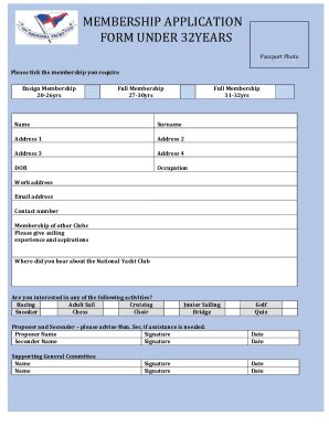 Fillable Online MEMBERSHIP APPLICATION FORM UNDER 32YEARS Fax Email