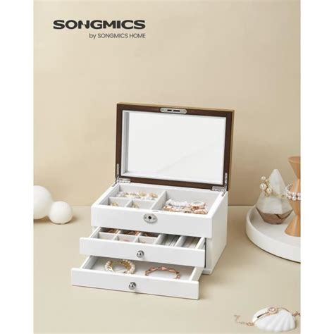 Songmics Bo Te Bijoux Niveaux En Bois D Ing Nierie Coffret