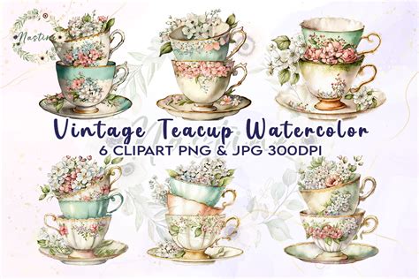 Vintage Teacup Watercolor Clipart Graphic By Nastine Creative Fabrica