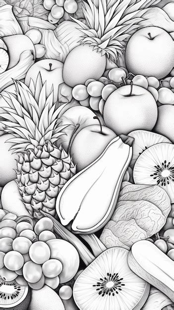 Um Desenho De Um Monte De Frutas E Legumes Em Uma Mesa Generativa Ai