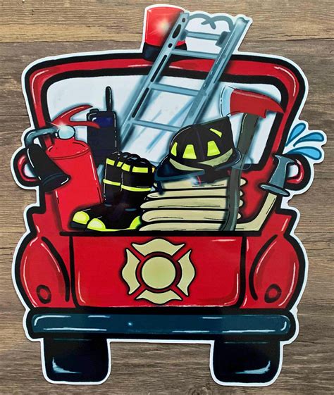 11x9 Fire Truck Sign For Wreath 234 Wreath Sign Metal Etsy