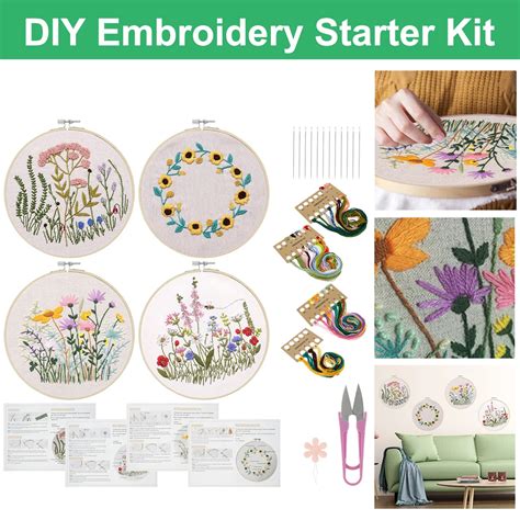 Embroidery Starter Kit Full Range With Patterns And Instructions Hand