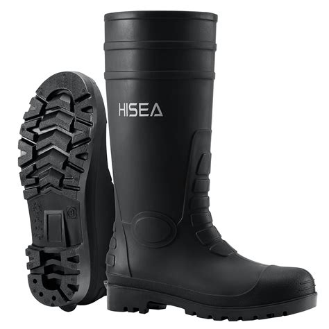 HISEA Men's Steel Toe Rain Boots PVC Rubber Boots, Waterproof Garden