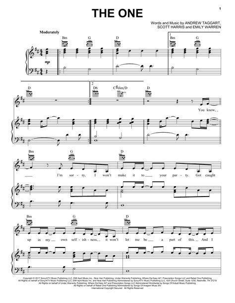 The One Sheet Music | The Chainsmokers | Piano, Vocal & Guitar Chords (Right-Hand Melody ...