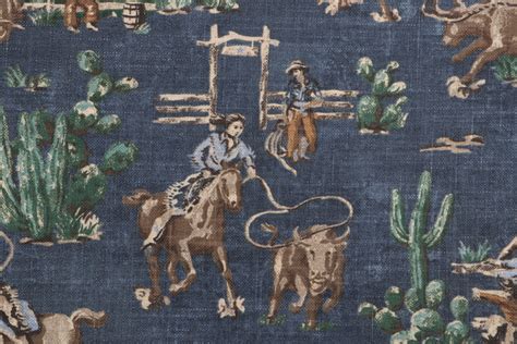 Waverly Wild West Printed Drapery Fabric In Denim