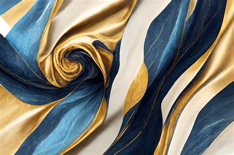 Premium AI Image | A gold and blue silk fabric with a swirl of gold and ...