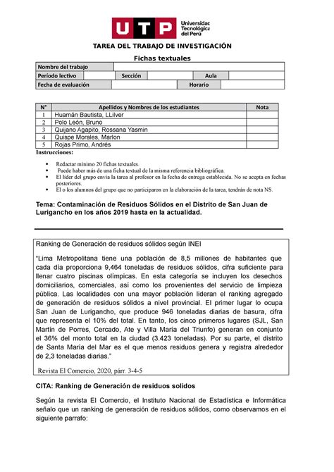 Formato De Entrega De Tarea De Fichas Textuales 1 TAREA DEL TRABAJO