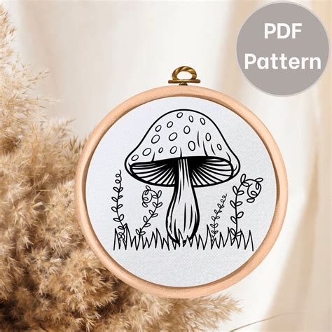 Mushroom Embroidery Pattern Mushroom Embroidery Design Hand Etsy