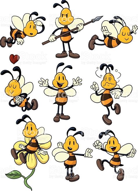 Nine Cute Cartoon Honeybees All In Separate Layers For Easy Editing