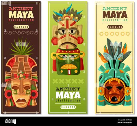 Ancient Maya Civilization Vertical Banners Set With Mayan Mask As