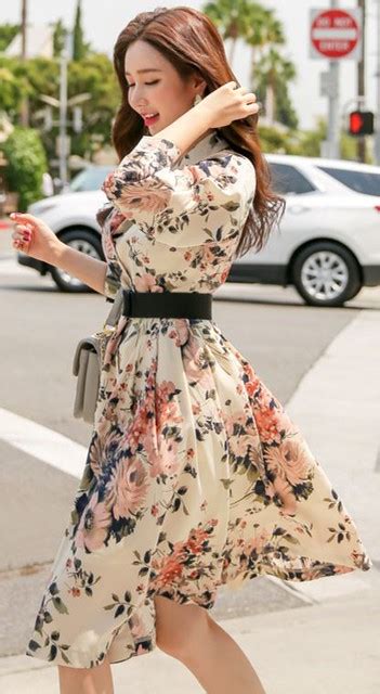 Styleonme Floral Print Shawl Collar Belted Dress Mer Erkan Atana