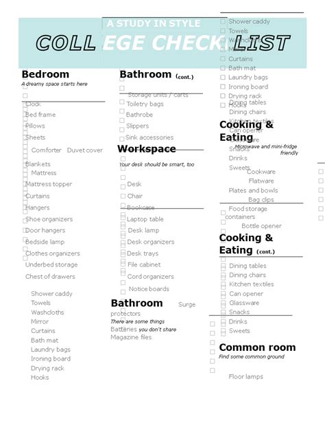 Dorm Room Checklist For College