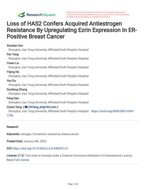 Pdf Loss Of Has Confers Acquired Antiestrogen Resistance By