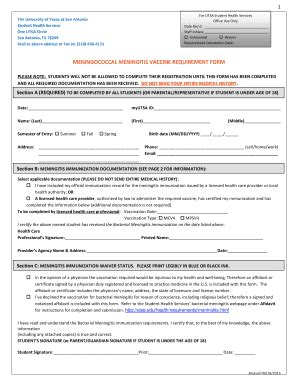 Utsa Meningitis Fill Online Printable Fillable Blank PdfFiller