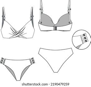 Women Swimwear Set Lingerie Technical Drawing Stock Vector Royalty