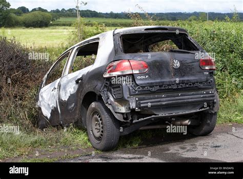 Burned Out Stolen Volkswagen Golf Car Crashed Into A Ditch In Northern