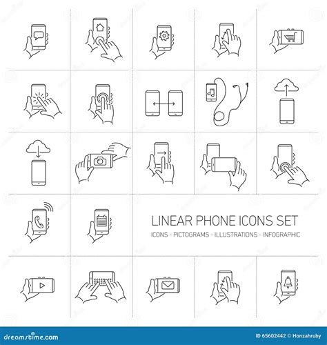 Phone Gestures Icons Hand Swiping And Touching Smartphone Screen