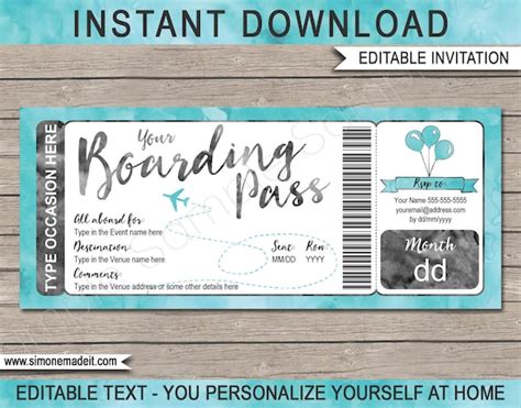 Boarding Pass Birthday Invitation Template Party Destination Event Printable Plane Ticket