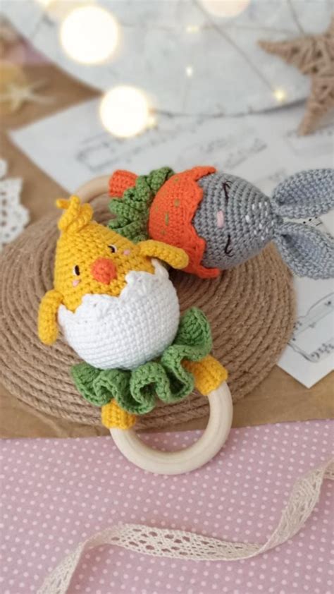 Crochet Baby Rattle Pattern Set Of 2 Patterns Amigurumi Chicken And