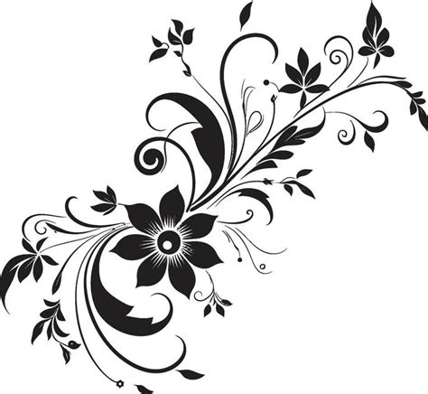 Artistic Floral Cascade Hand Drawn Black Iconic Design Intricate Noir