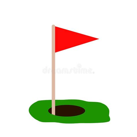 Golf La Bandera Roja En Hierba Verde Y El Agujero Aislado En El Fondo