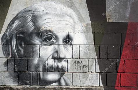 Albert Einstein graffiti on the wall in Opatija Angiolina Park. – Stock Editorial Photo ...