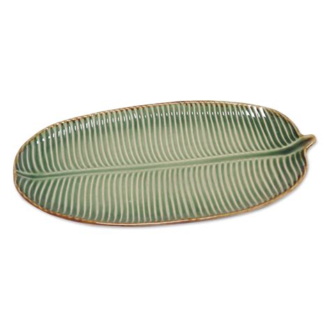 UNICEF Market Handcrafted Ceramic Banana Leaf Platter From Bali