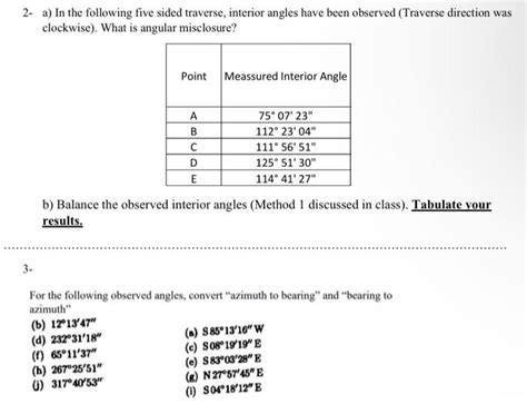 Solved 2 A In The Following Five Sided Traverse Interior Chegg