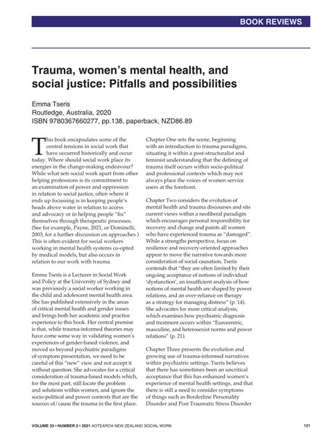 Pdf Trauma Womens Mental Health And Social Justice Pitfalls And