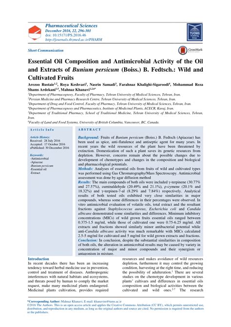 PDF Essential Oil Composition And Antimicrobial Activity Of The Oil