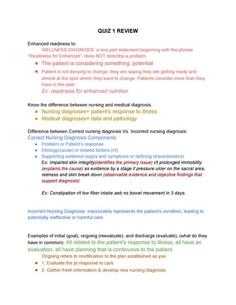 Quiz 1 Review Quiz 1 Review Enhanced Readiness To Wellness Diagnosis